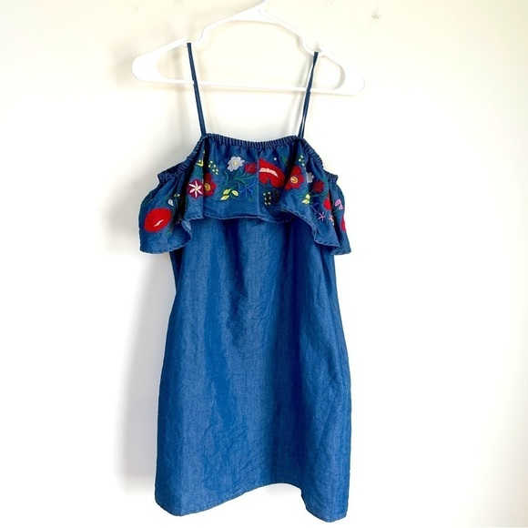 Ci Sono Dresses & Skirts - Ci Sono denim dress with floral embroidery detail